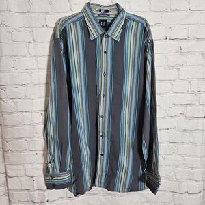 GAP Mens Shirt Size M / 16 - 16.5 Button Up Striped Blue Green Fitted Premium